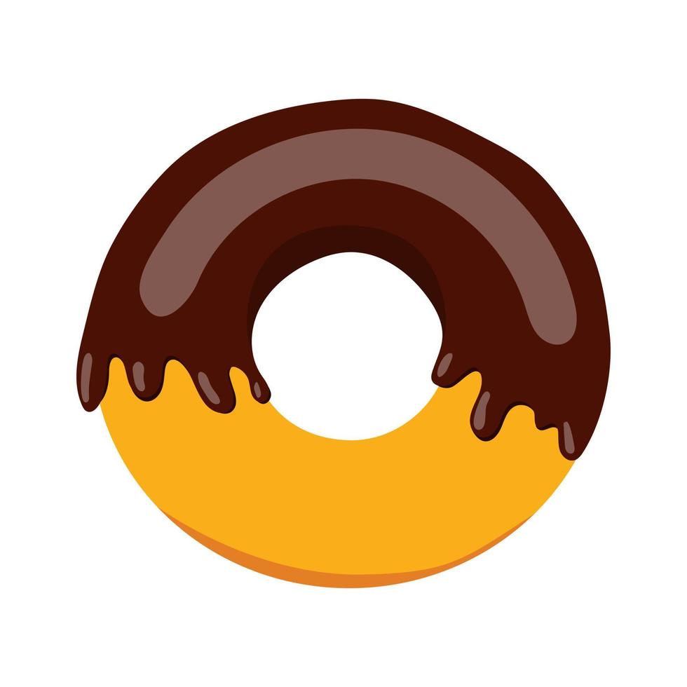 ilustración de un delicioso donut con glaseado de chocolate, vector sobre un fondo blanco.