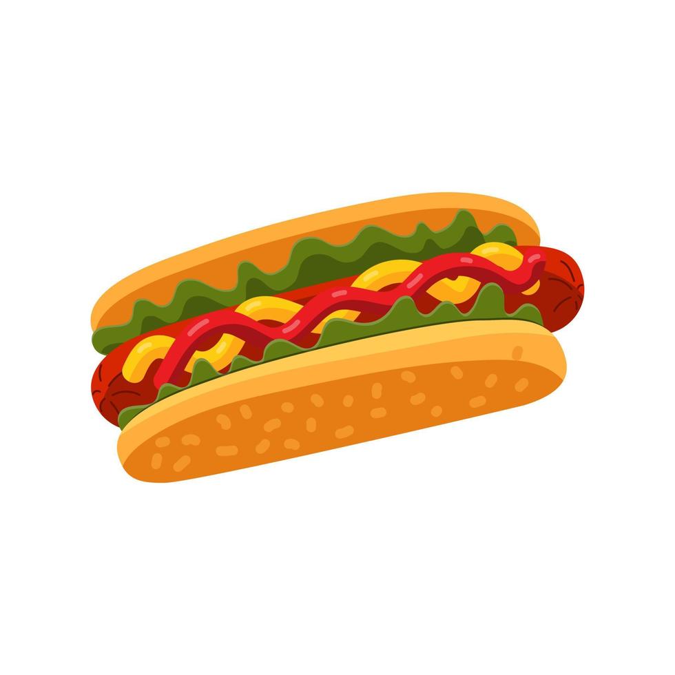 Illustration of a hot dog, vector on a white background