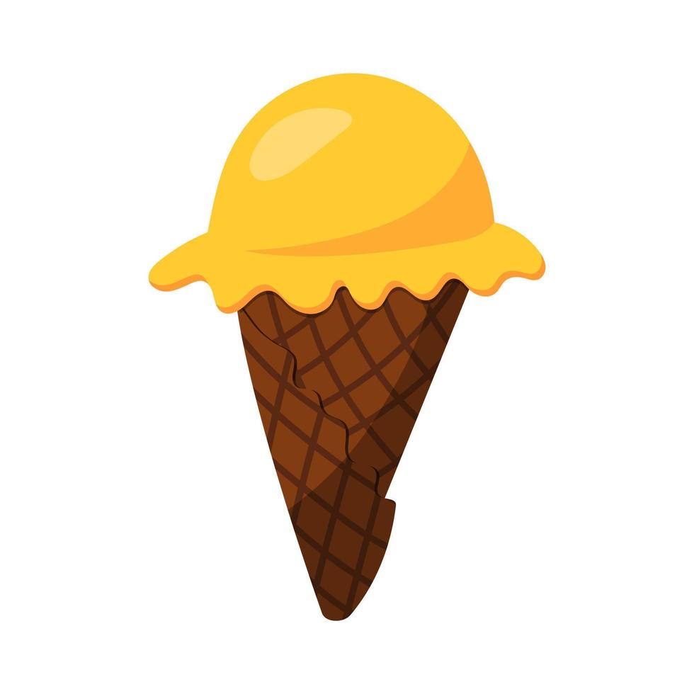 ilustración de un cono de helado de chocolate con galleta. vector aislado en un fondo blanco.