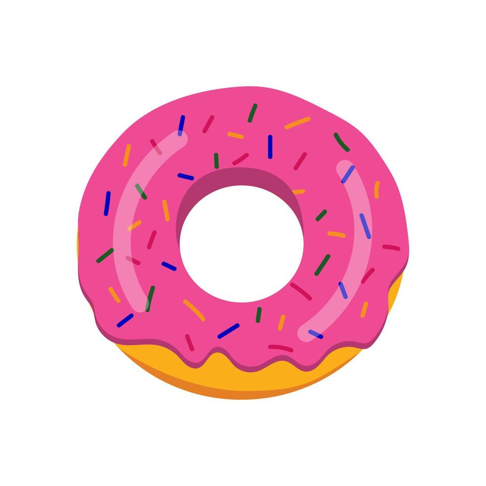 Illustration of a delicious doughnut with pink glaze, vector on a white background.