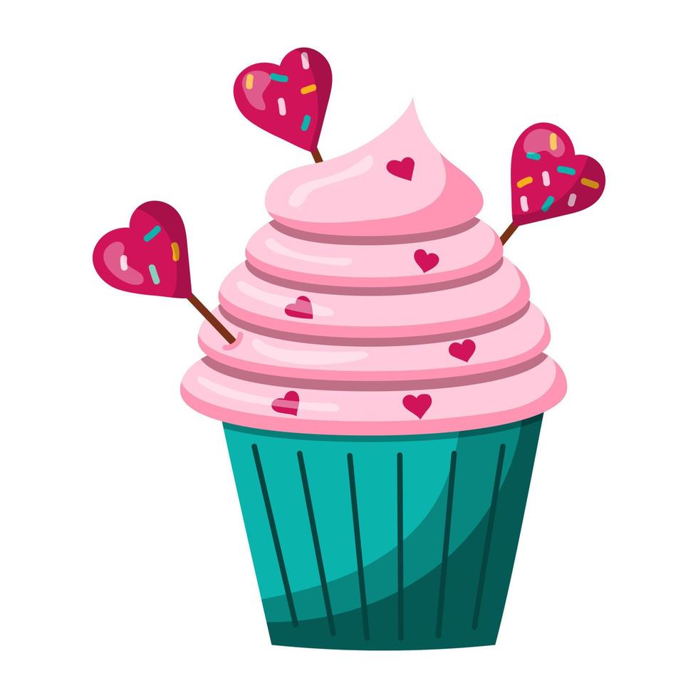 Illustration of a cupcake with cream, vector illustration on a white background.