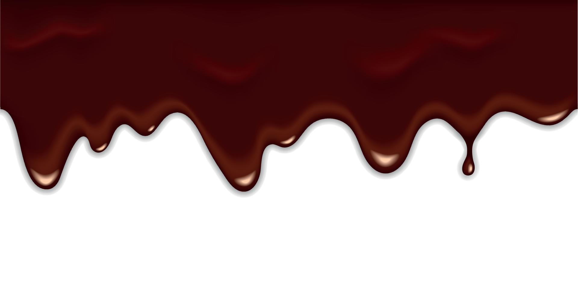 goteo transparente derretido chocolate oscuro o con leche aislado sobre fondo blanco. ilustración vectorial realista en 3d de salsa de crema marrón, cacao líquido o gota de jarabe. elementos de borde horizontales vector