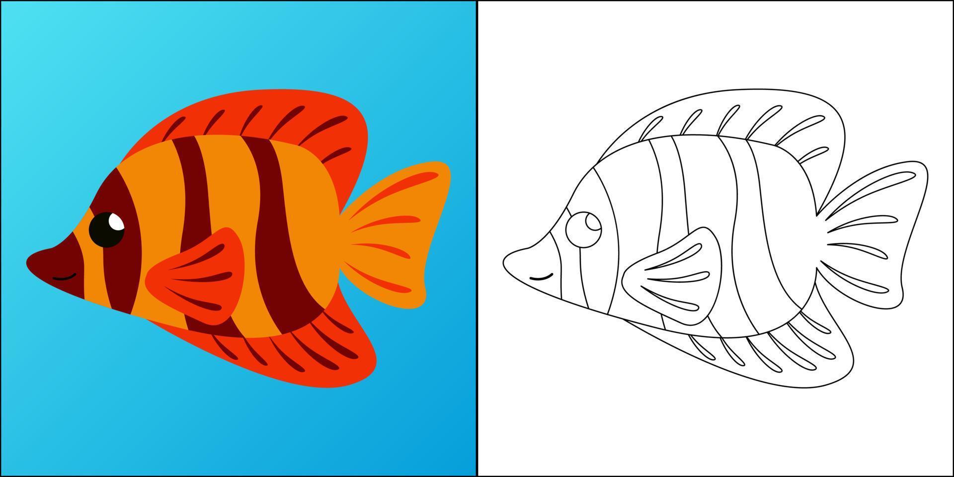 Peces de agua salada adecuados para la ilustración de vector de página de color de los niños