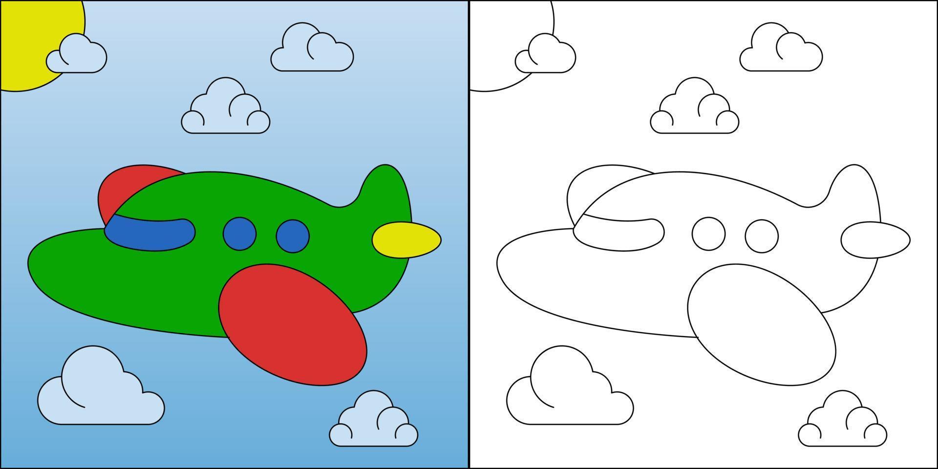 avión en el cielo adecuado para la ilustración de vector de página de color de los niños