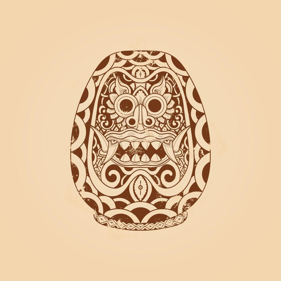 Ilustración de vector de textura grunge daruma barong balinés