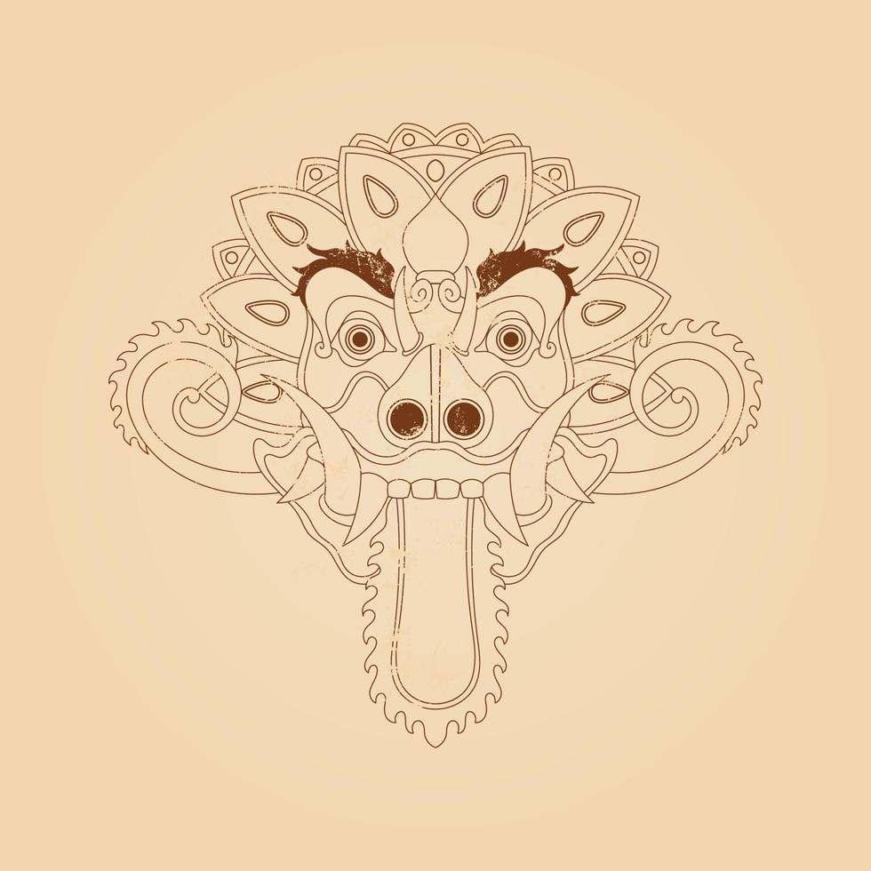Balinese barong mask grunge texture vector illustration