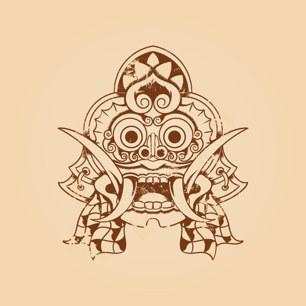 Balinese barong mask grunge texture vector illustration