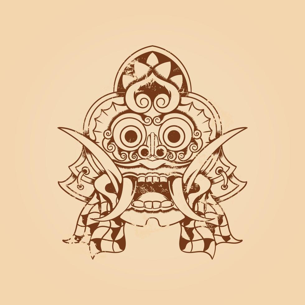 Ilustración de vector de textura de grunge de máscara de barong balinés