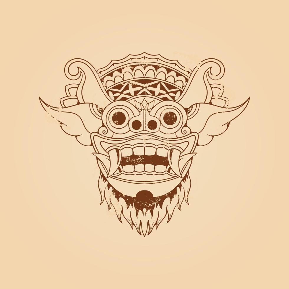 Ilustración de vector de textura de grunge de máscara de barong balinés