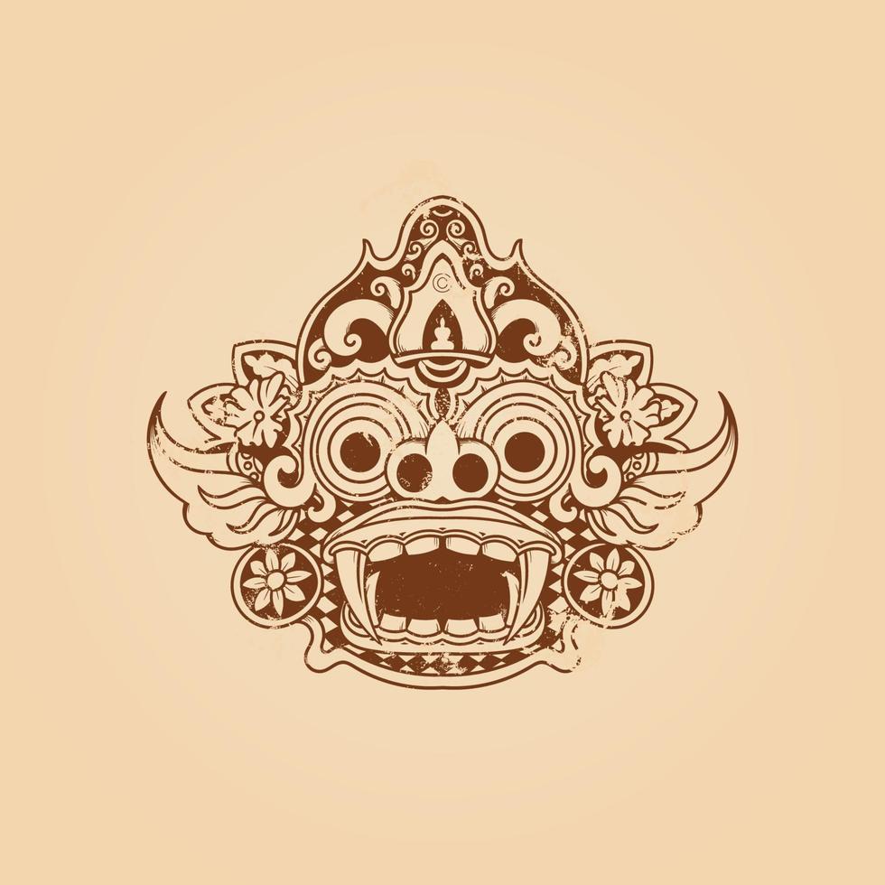 Balinese barong mask grunge texture vector illustration
