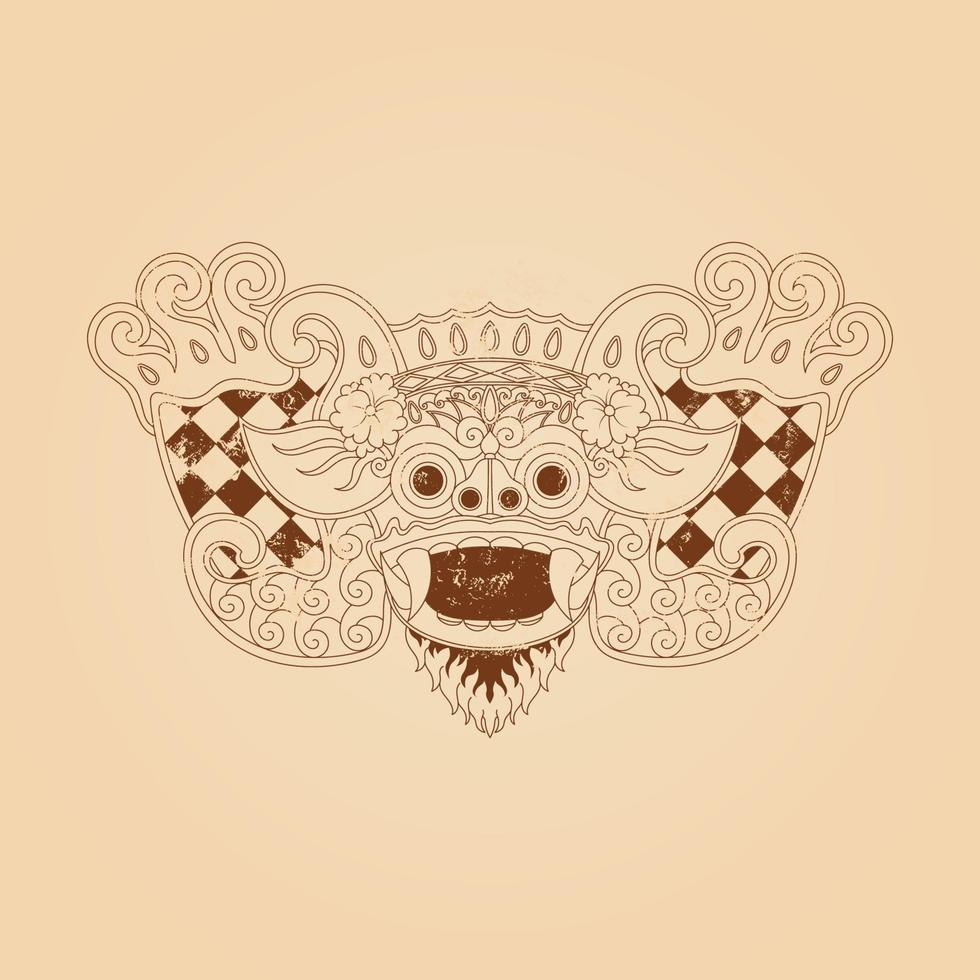 Ilustración de vector de textura de grunge de máscara de barong balinés