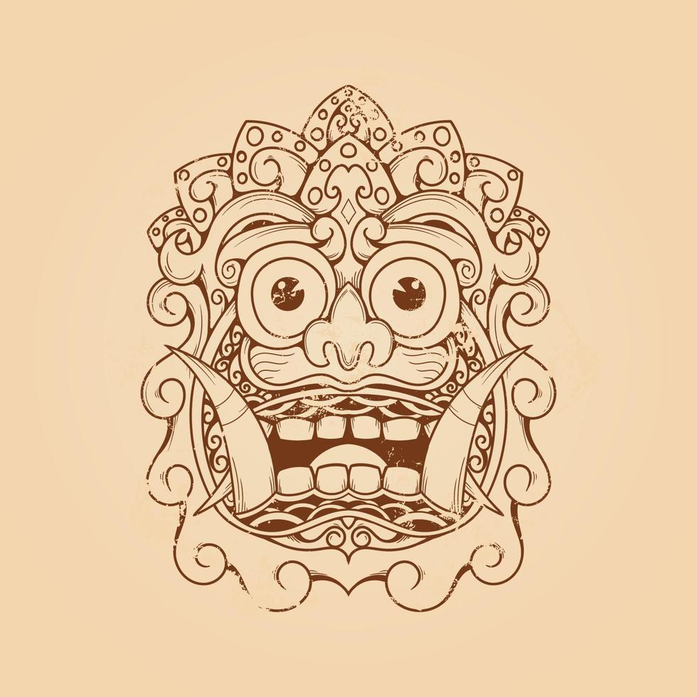 Balinese barong mask grunge texture vector illustration