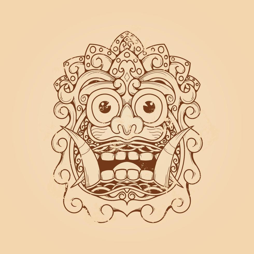 Ilustración de vector de textura de grunge de máscara de barong balinés