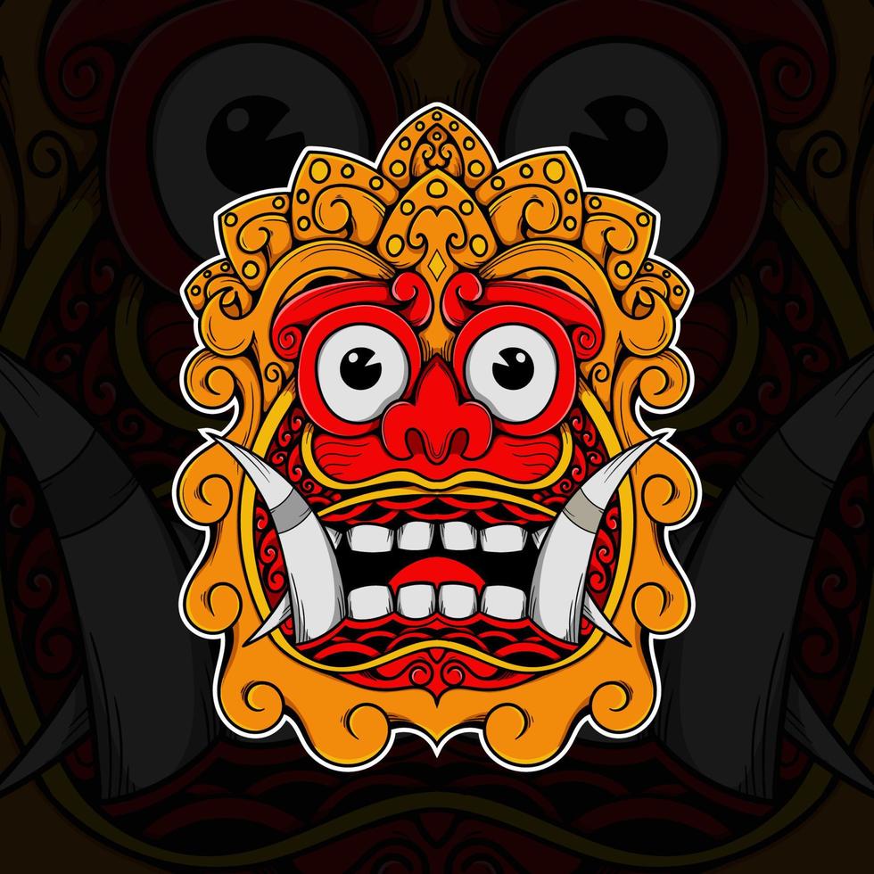 Hand drawn Balinese barong mask vector illustration