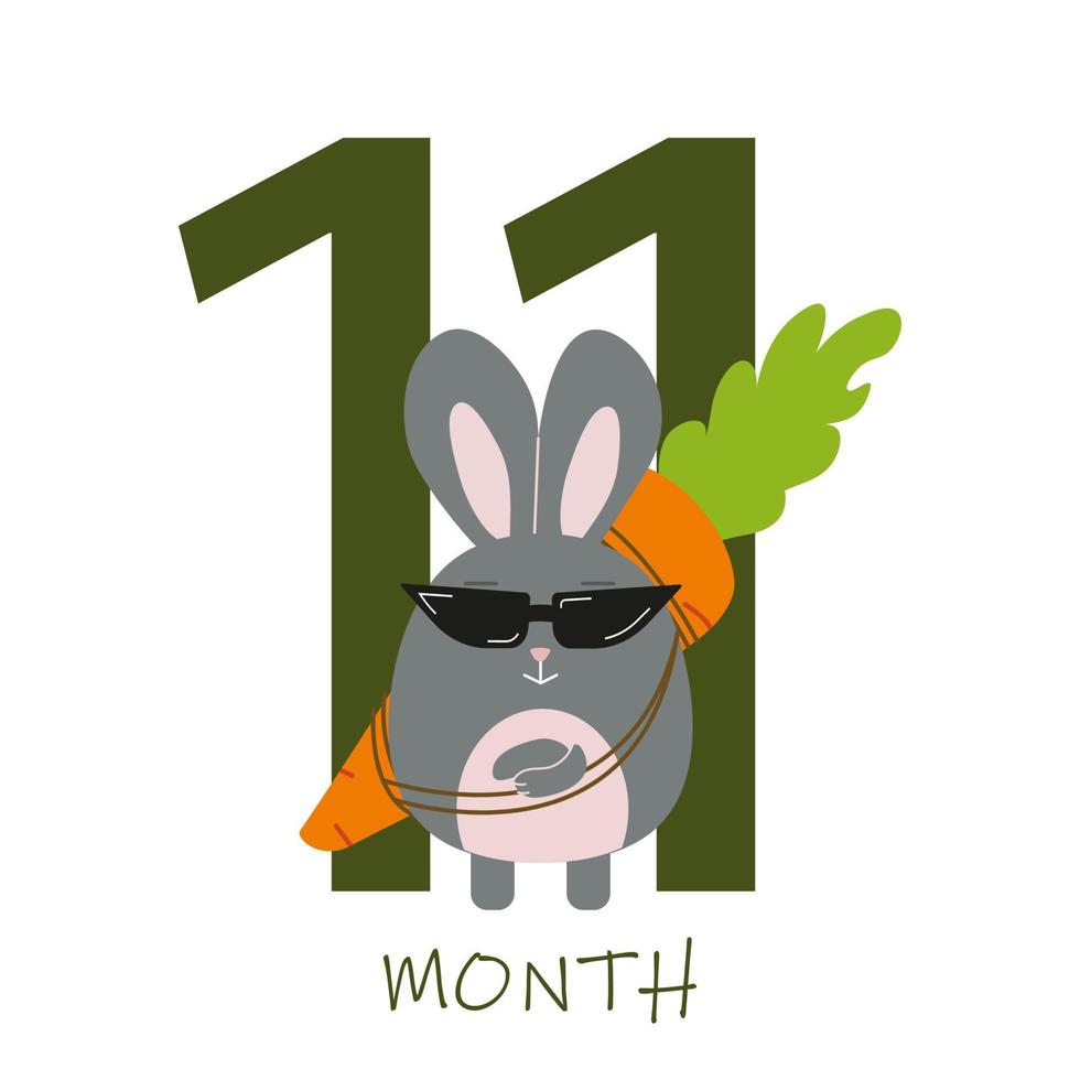 11 month of a baby s life with a bunny vector