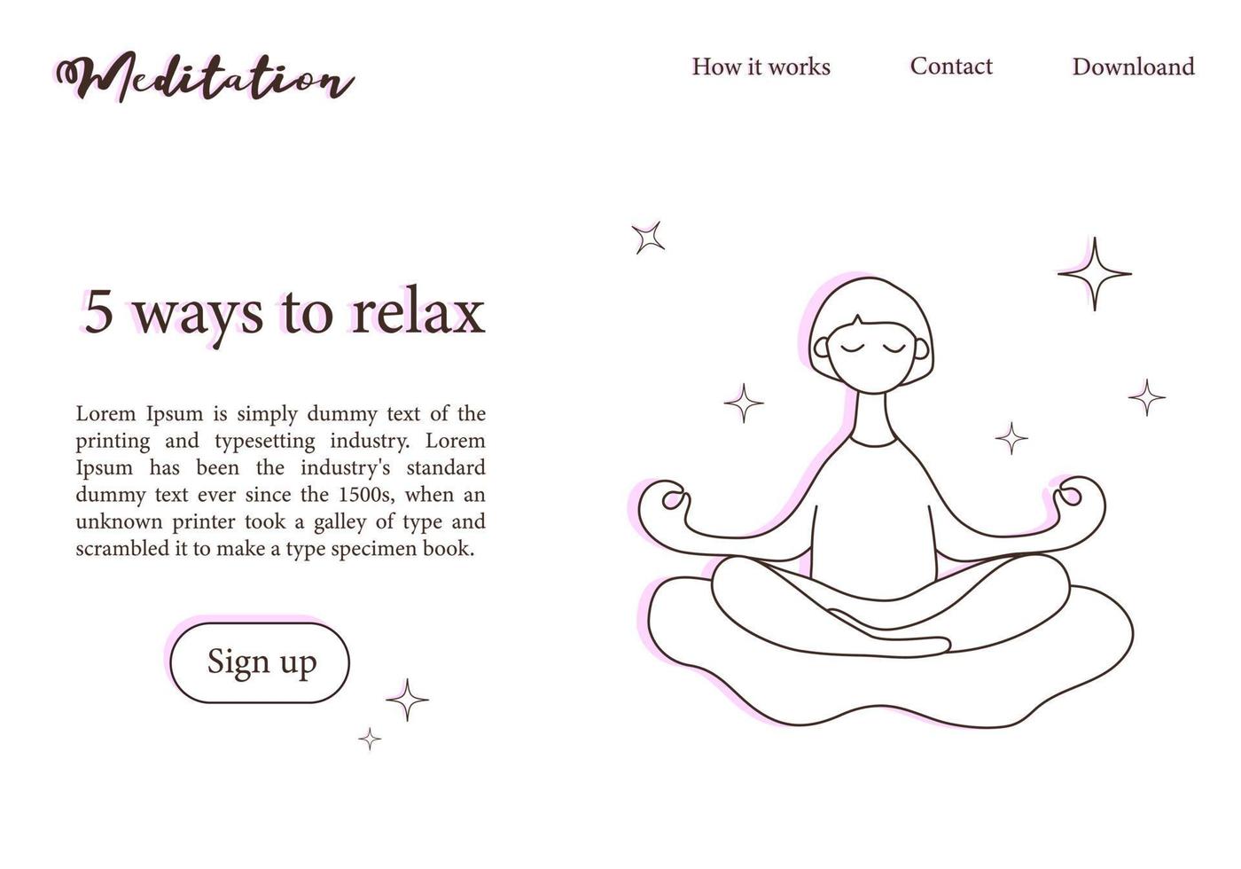 Website landing page for meditation vector