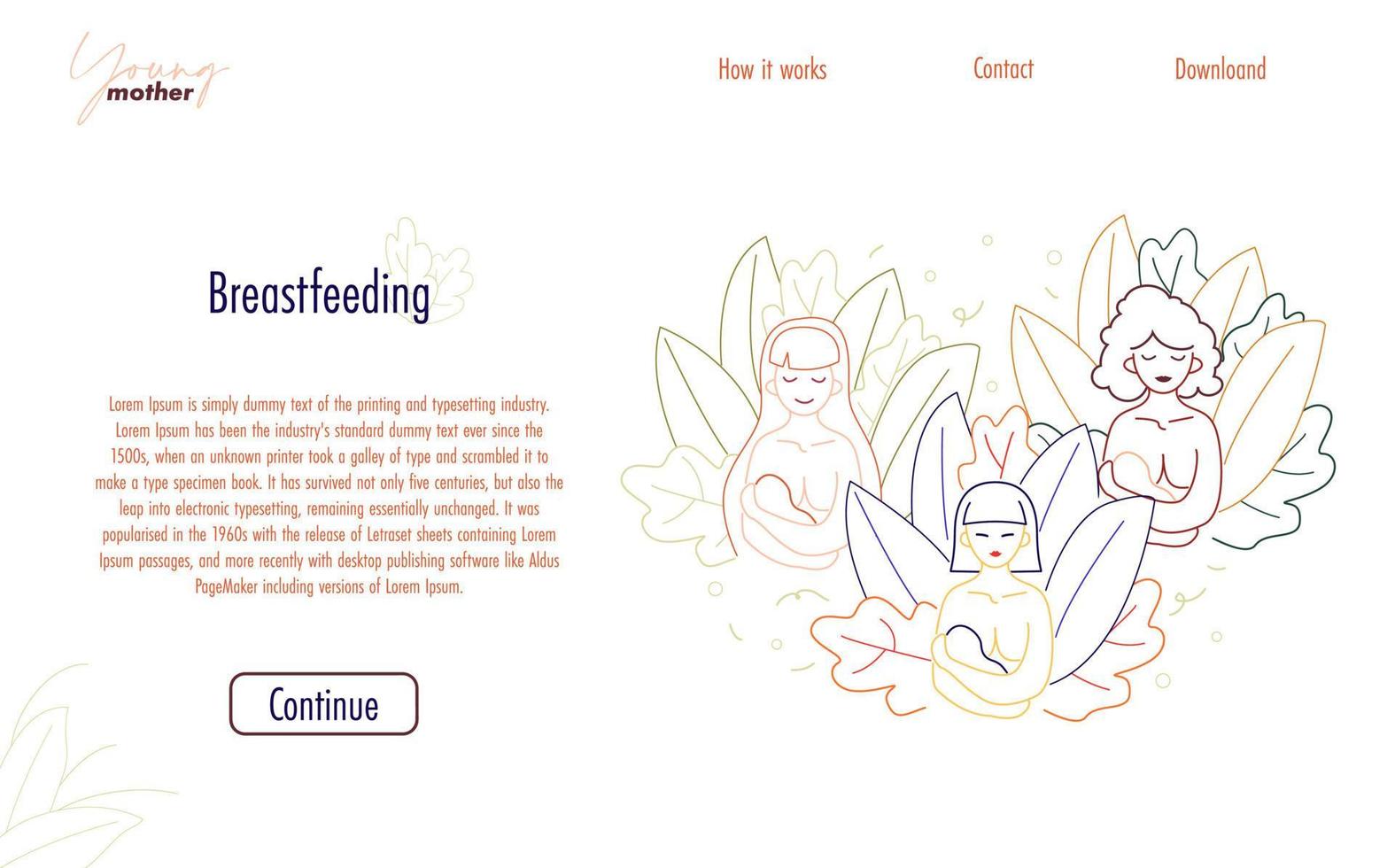 Breastfeeding landing page. Website template vector