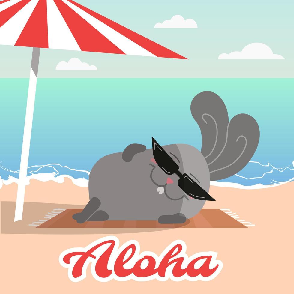 Bunny in glasses and jumpsuit on the beach vector