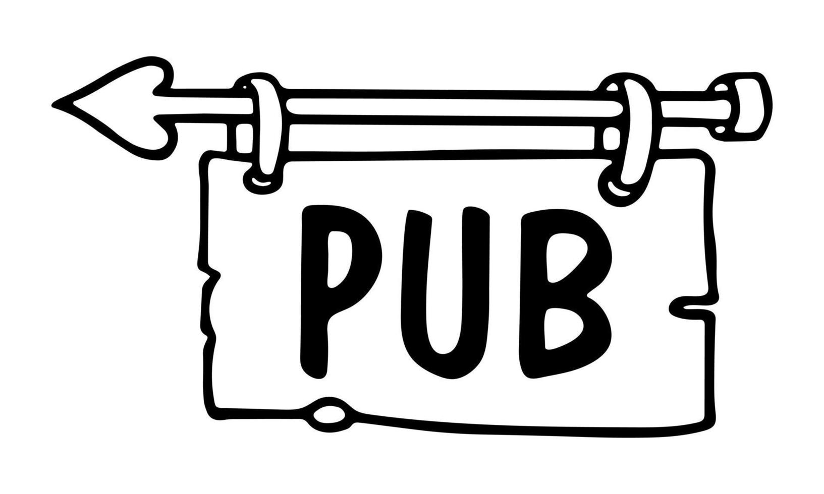 Pub Signboard with arrow hand-drawn outline doodle cartoon Vector Illustration