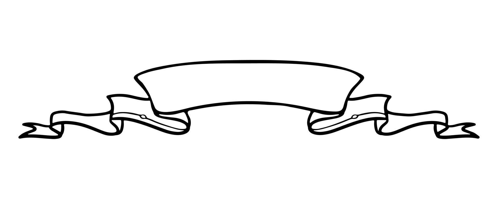 Ribbon outline doodle text banner contour sign. Decorative ribbon