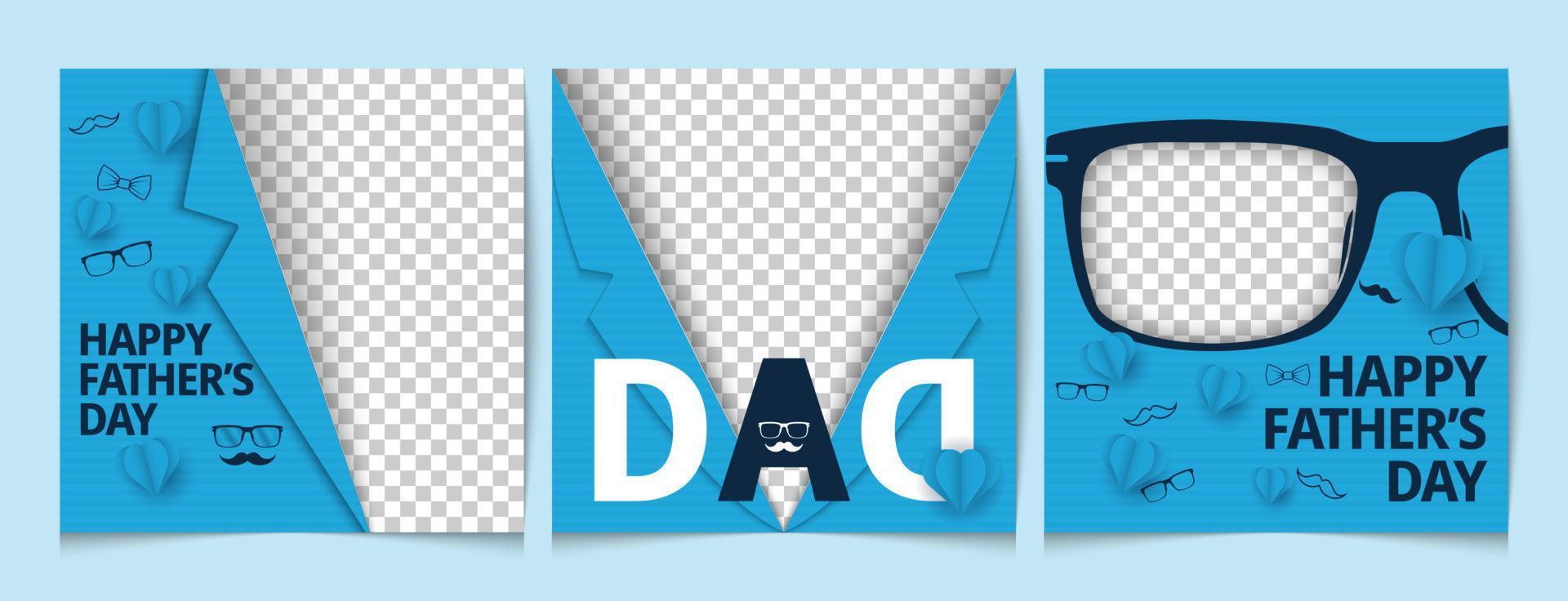 Father's Day social media template set.Father's Day posters for greeting banners, ads, posters, flyers, social media, promotions, and sales vector