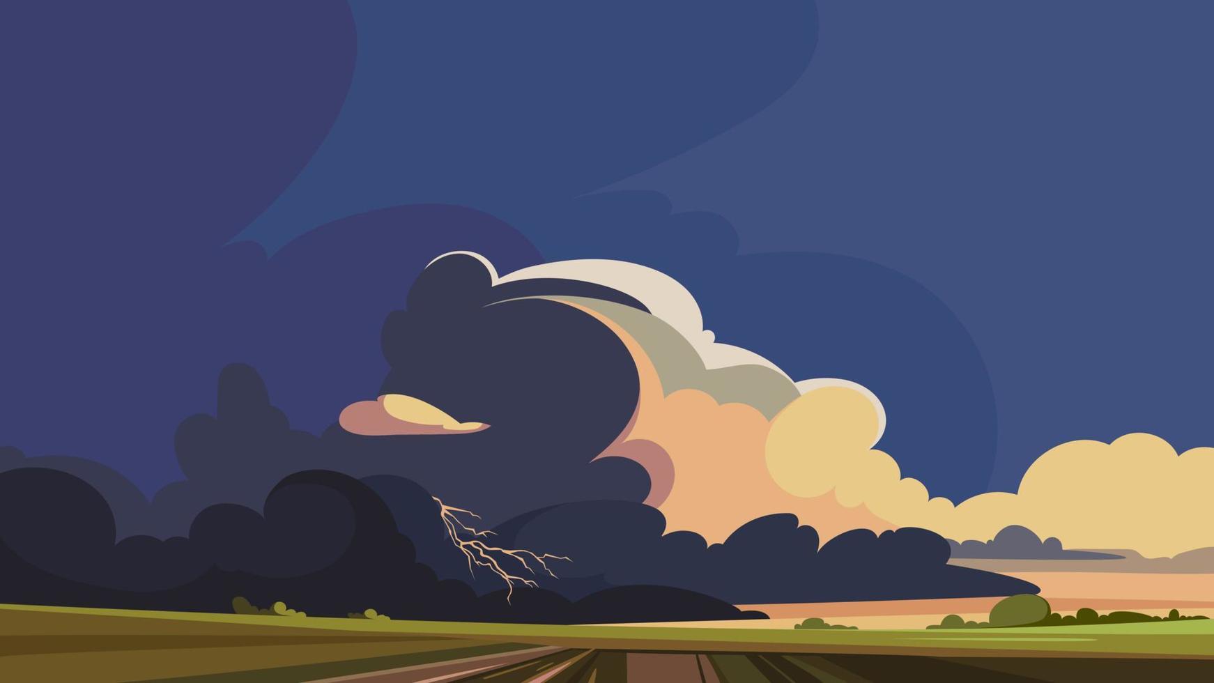 Thunderstorm over the fields. vector