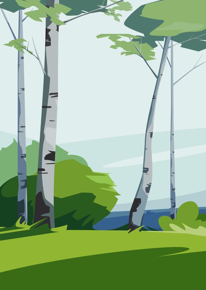 Landscape with birches. Natural scenery in portrait format. vector
