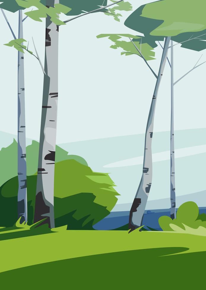 paisaje con abedules. paisaje natural en formato retrato. vector