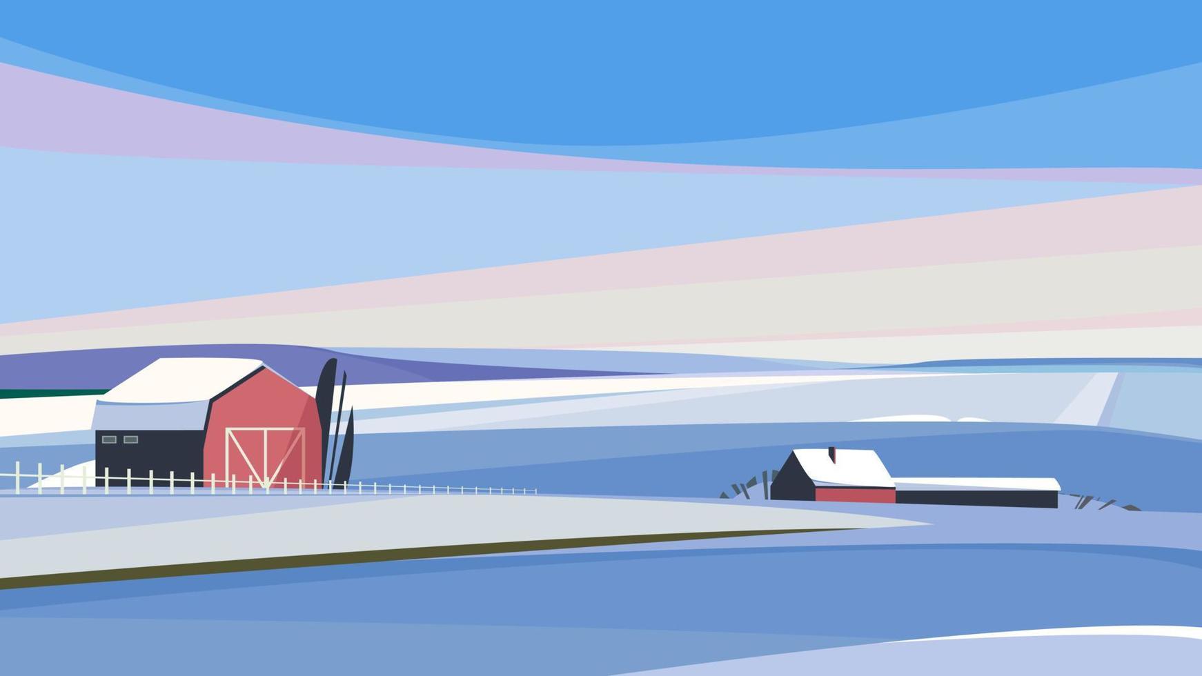 Farm in winter season. vector