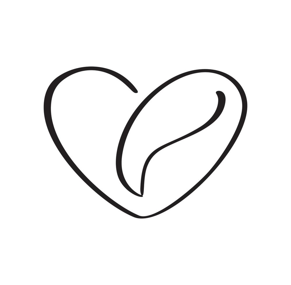 corazón de logotipo de caligrafía vectorial y amor de granos de café. ilustración caligráfica en blanco y negro. diseño dibujado a mano para icon cafe, menú, material textil vector