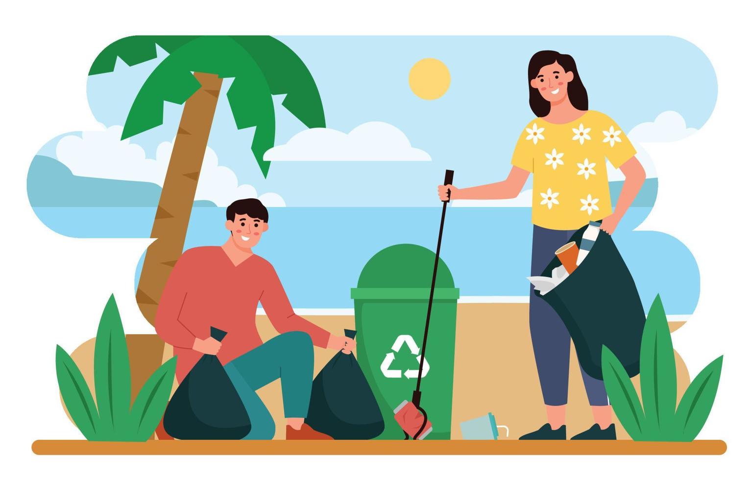 Beach Cleaning With Friends vector