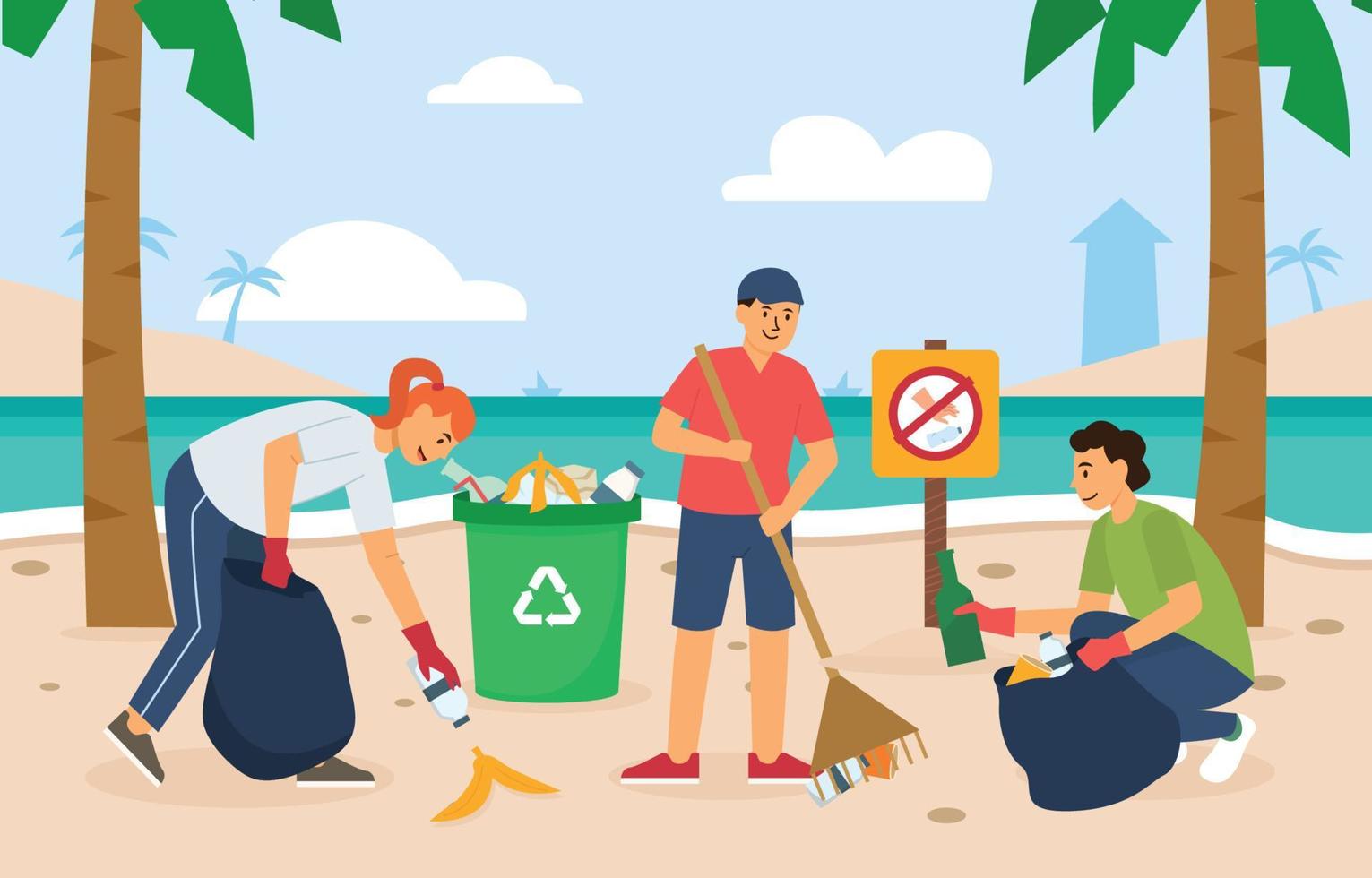 Beach Cleaning With Friends vector