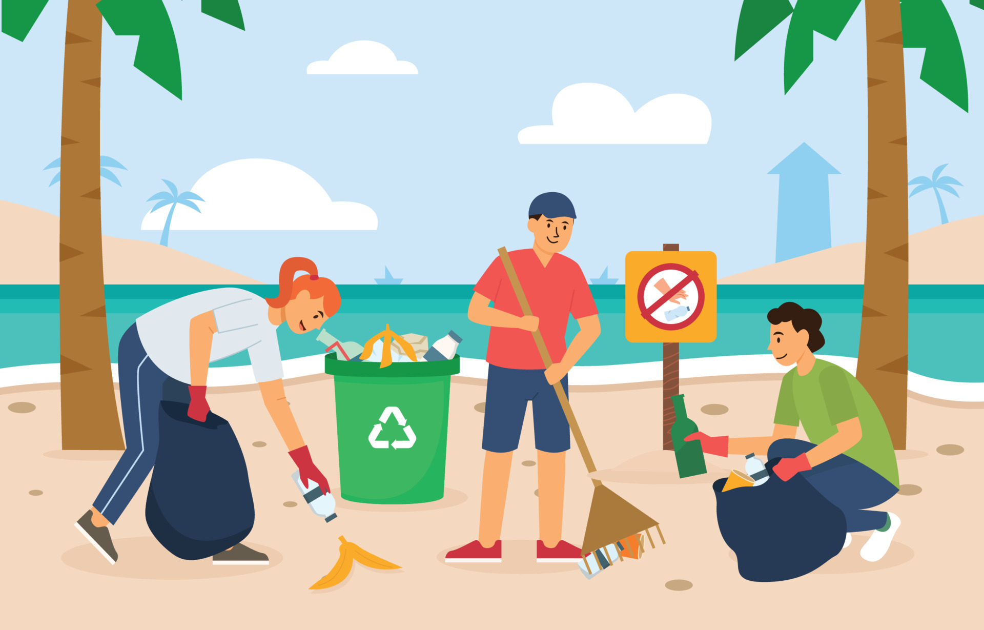 Beach Cleaning With Friends 7911676 Vector Art at Vecteezy