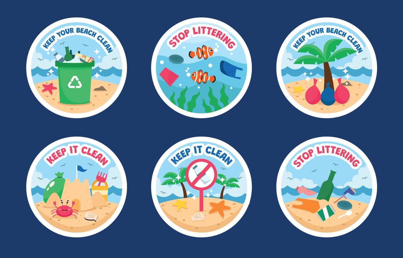 Beach Cleaning Sticker Collection vector