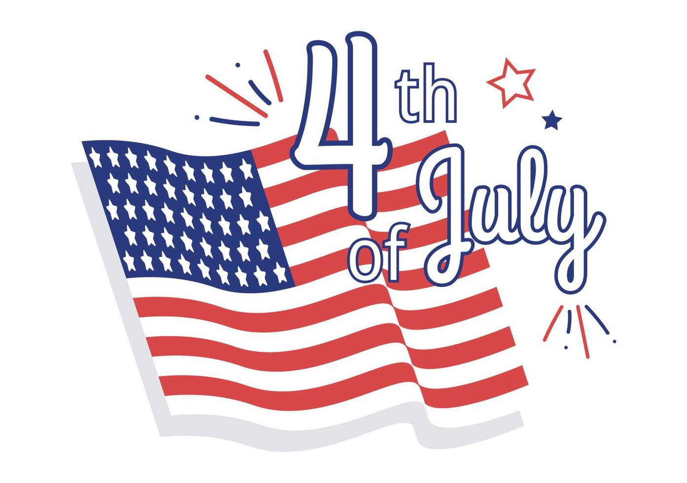 4th July Happy Independence Day USA Holiday Cartoon Illustration with Flag, Balloon or Festive Fireworks for Poster or Background Template vector