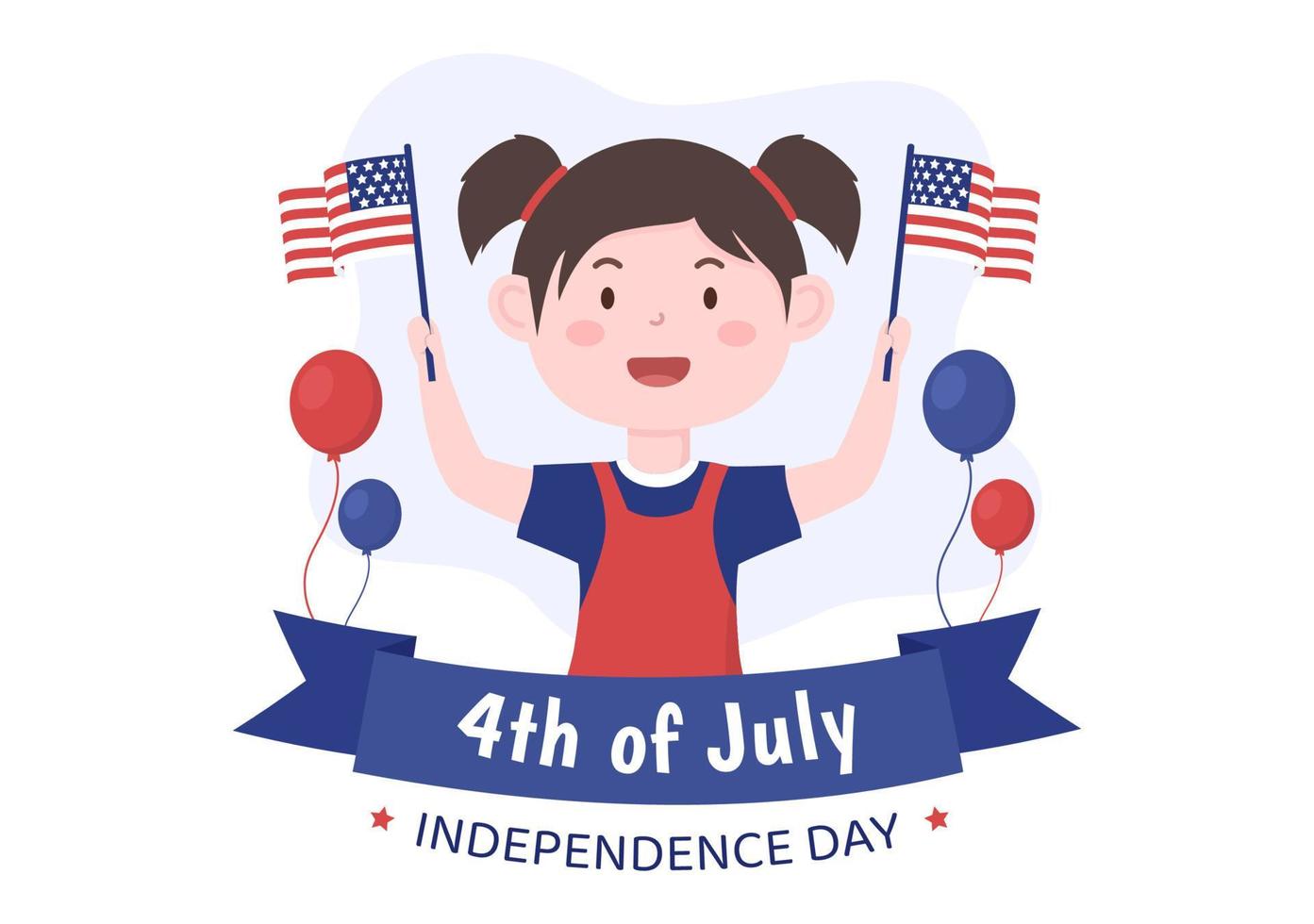 4th July Happy Independence Day USA Holiday Cartoon Illustration with Flag, Balloon or Cute Character People for Poster or Background Template vector