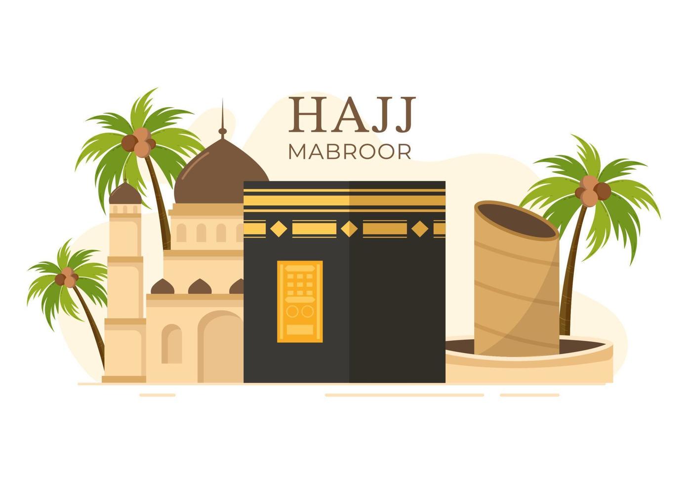 Hajj or Umrah Mabroor Cartoon Illustration with Makkah Kaaba Suitable for Background, Poster or Landing Page Templates vector