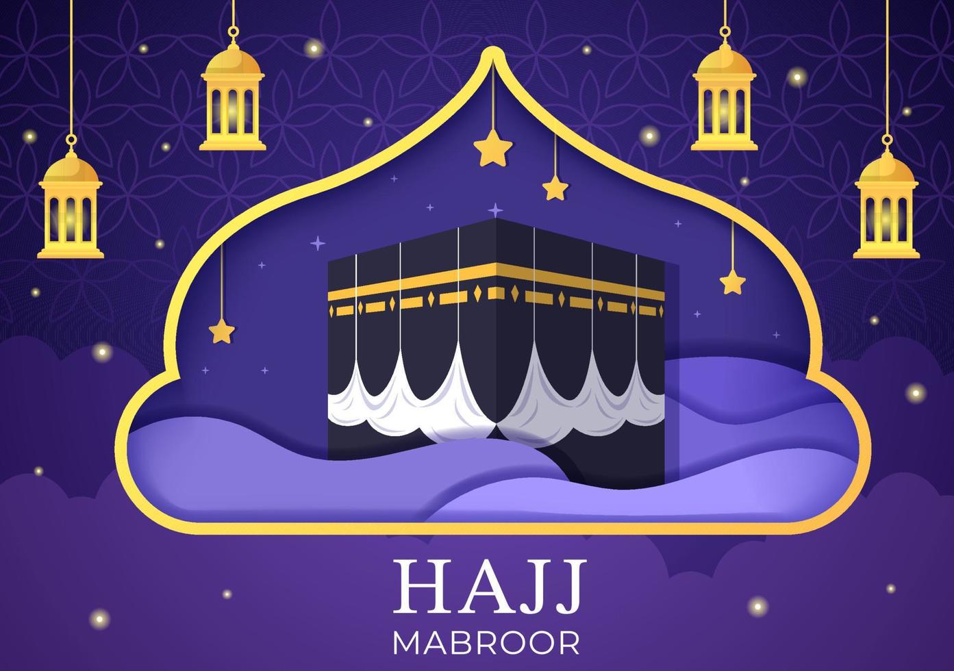 ilustración de dibujos animados hajj o umrah mabroor con makkah kaaba adecuado para plantillas de fondo, póster o página de inicio vector