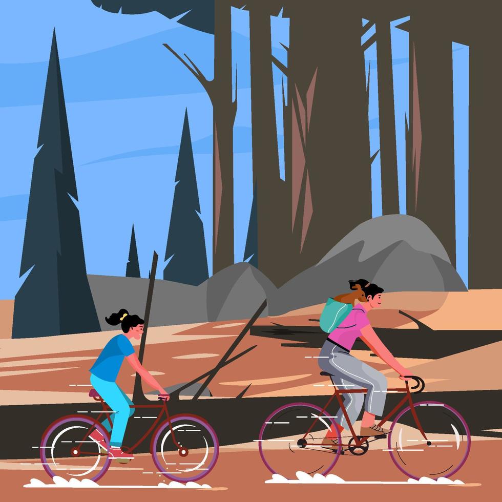 concepto de madre e hija juntas en bicicleta vector