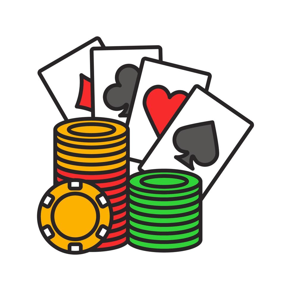 Casino chips stack with playing cards color icon. Casino. Poker. Isolated vector illustration