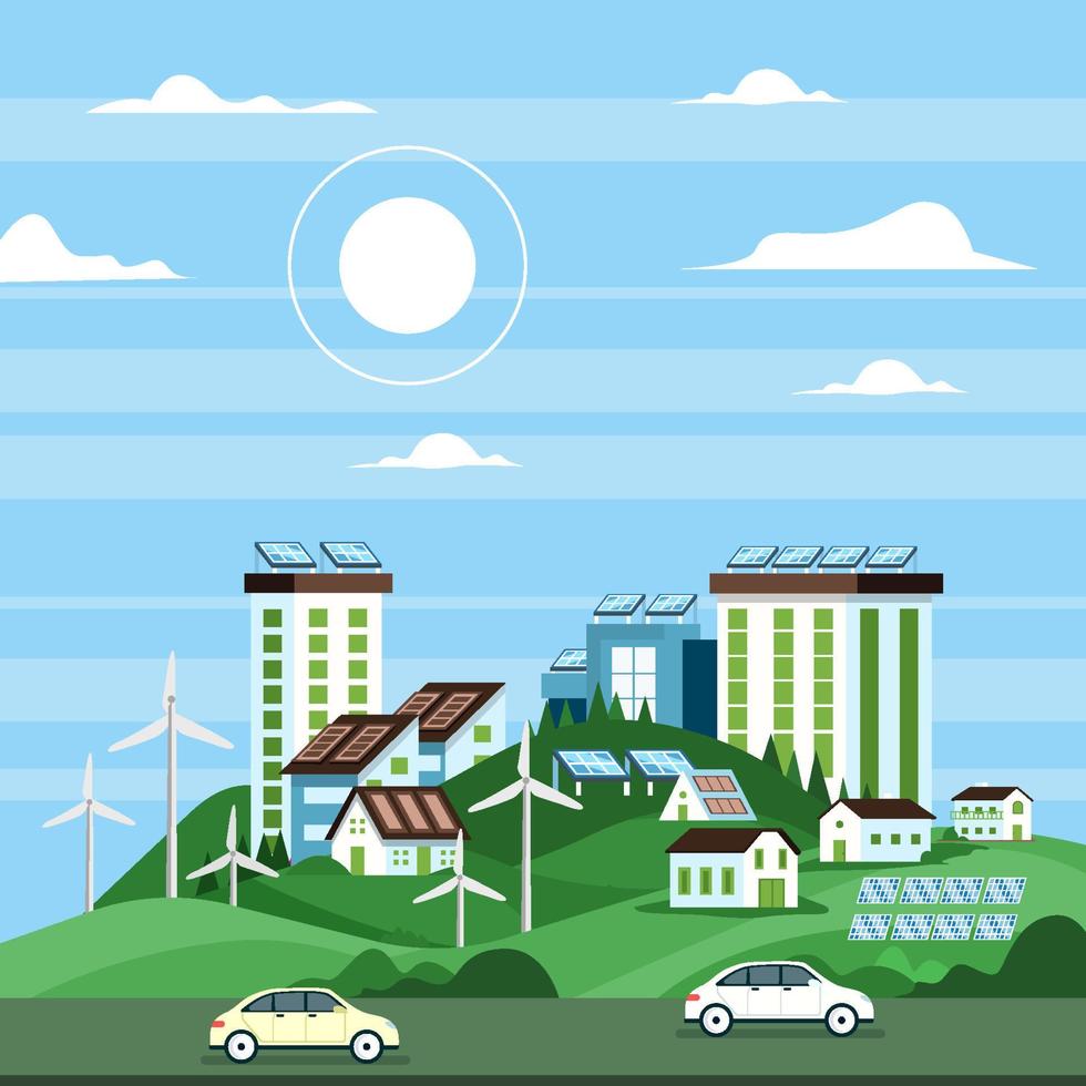 Green Technology With Solar Panel In City Concept vector