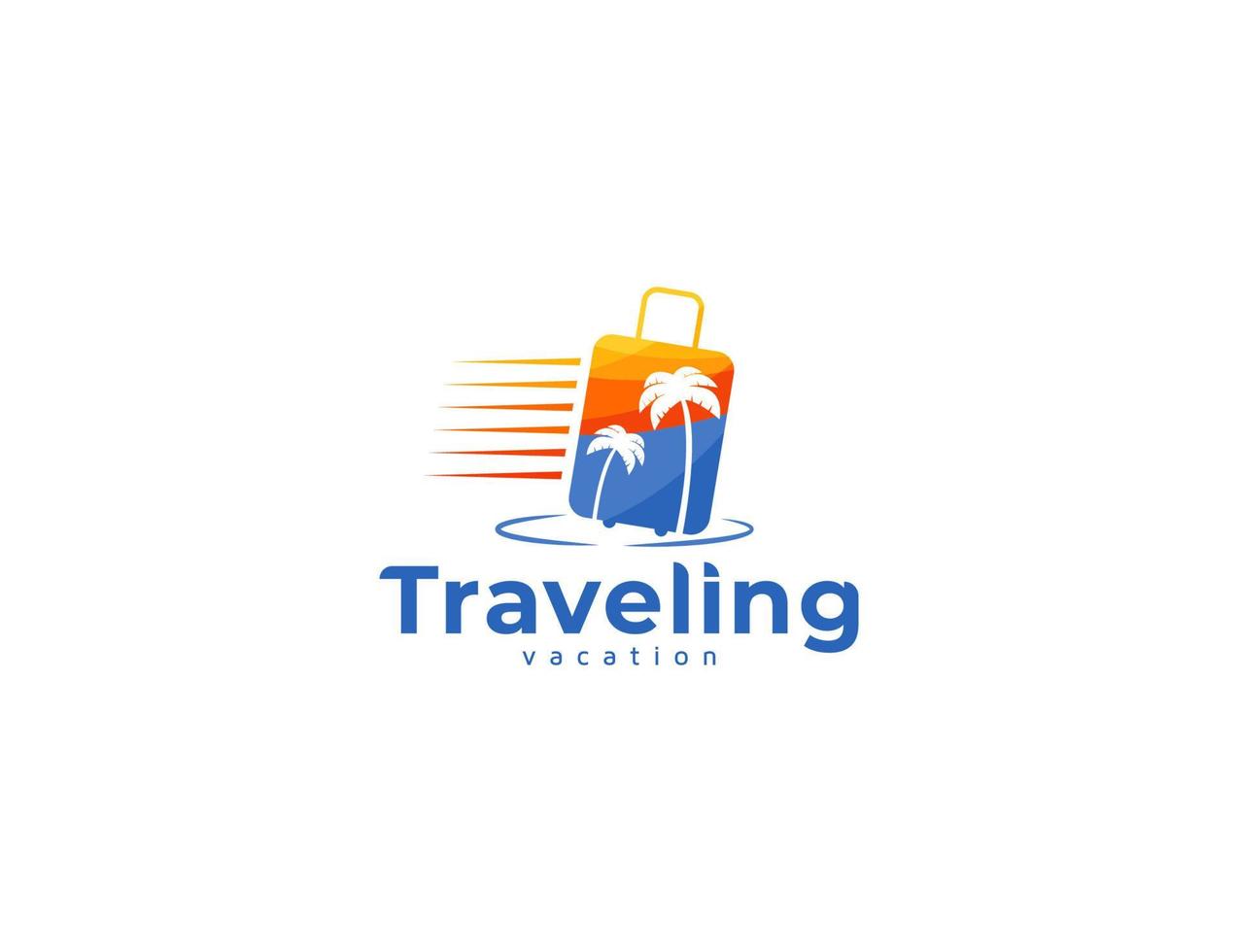 Traveling logo with travel bag and palm tree illustration vector