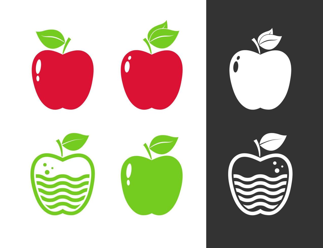 Red and green apple illustration set vector