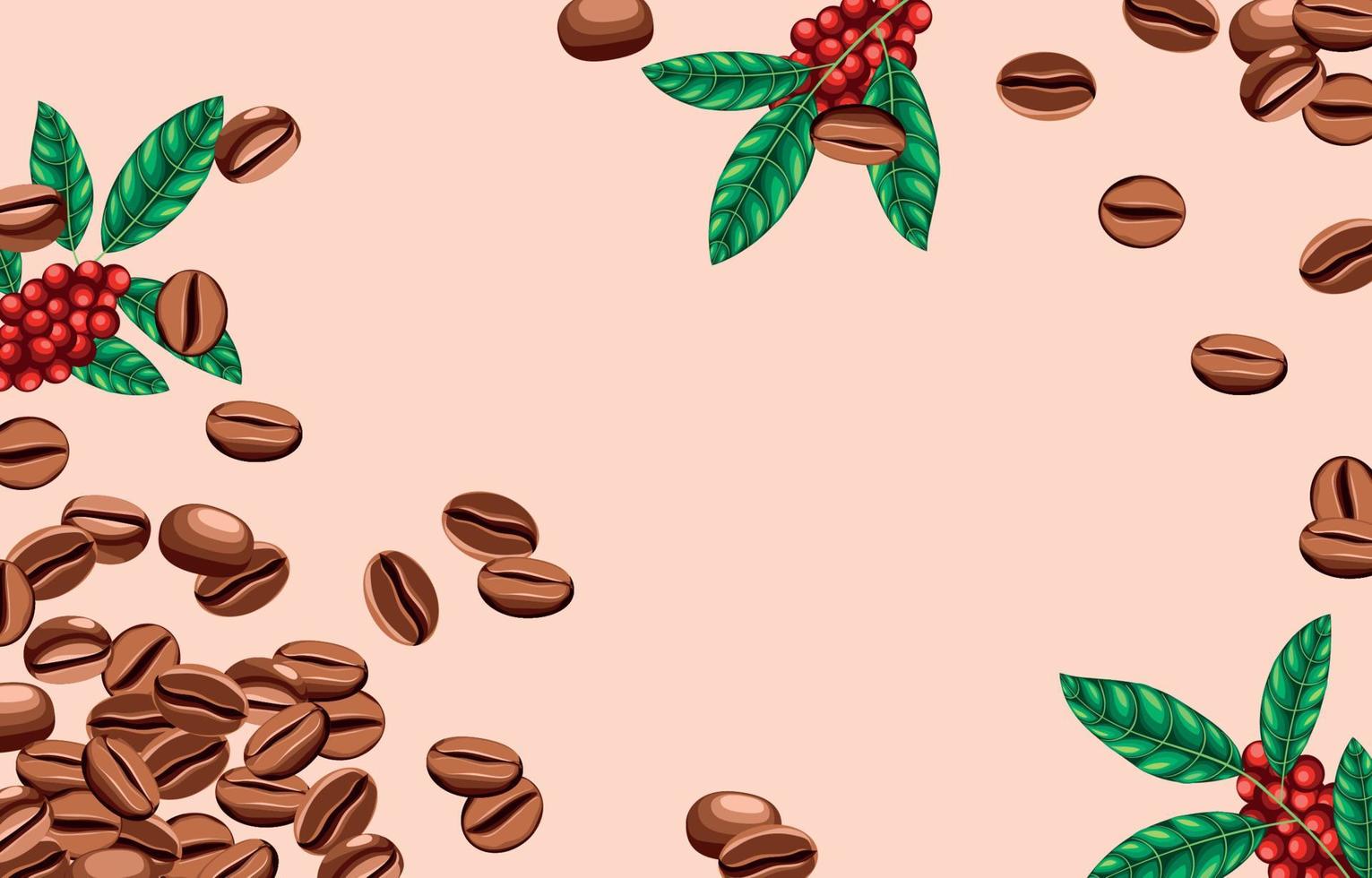 fondo de granos de café con hojas verdes vector