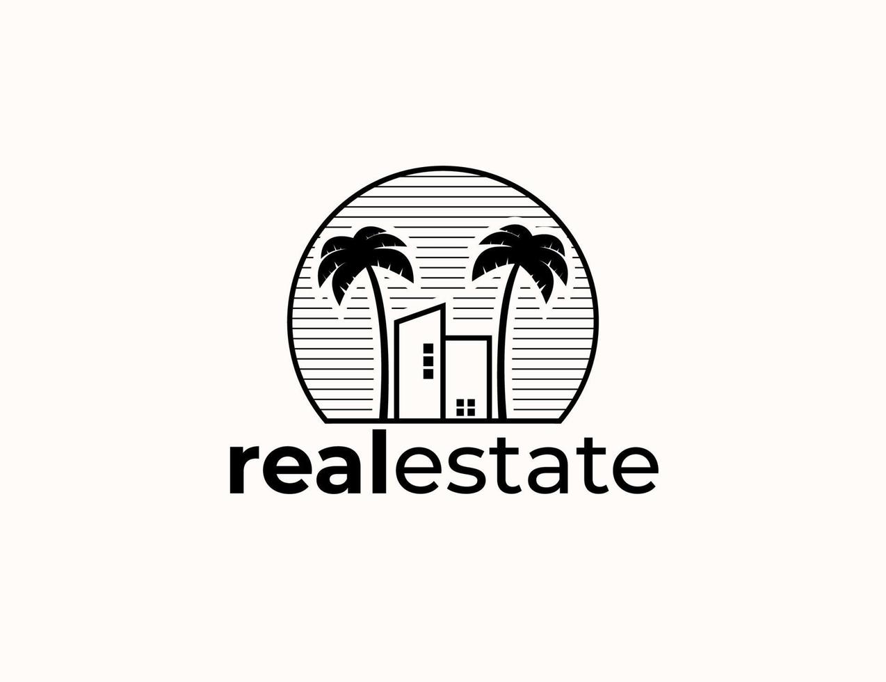 Building and palm tree real estate logo design template vector