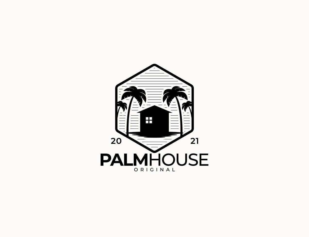 Palm tree and house hexagonal logo vector