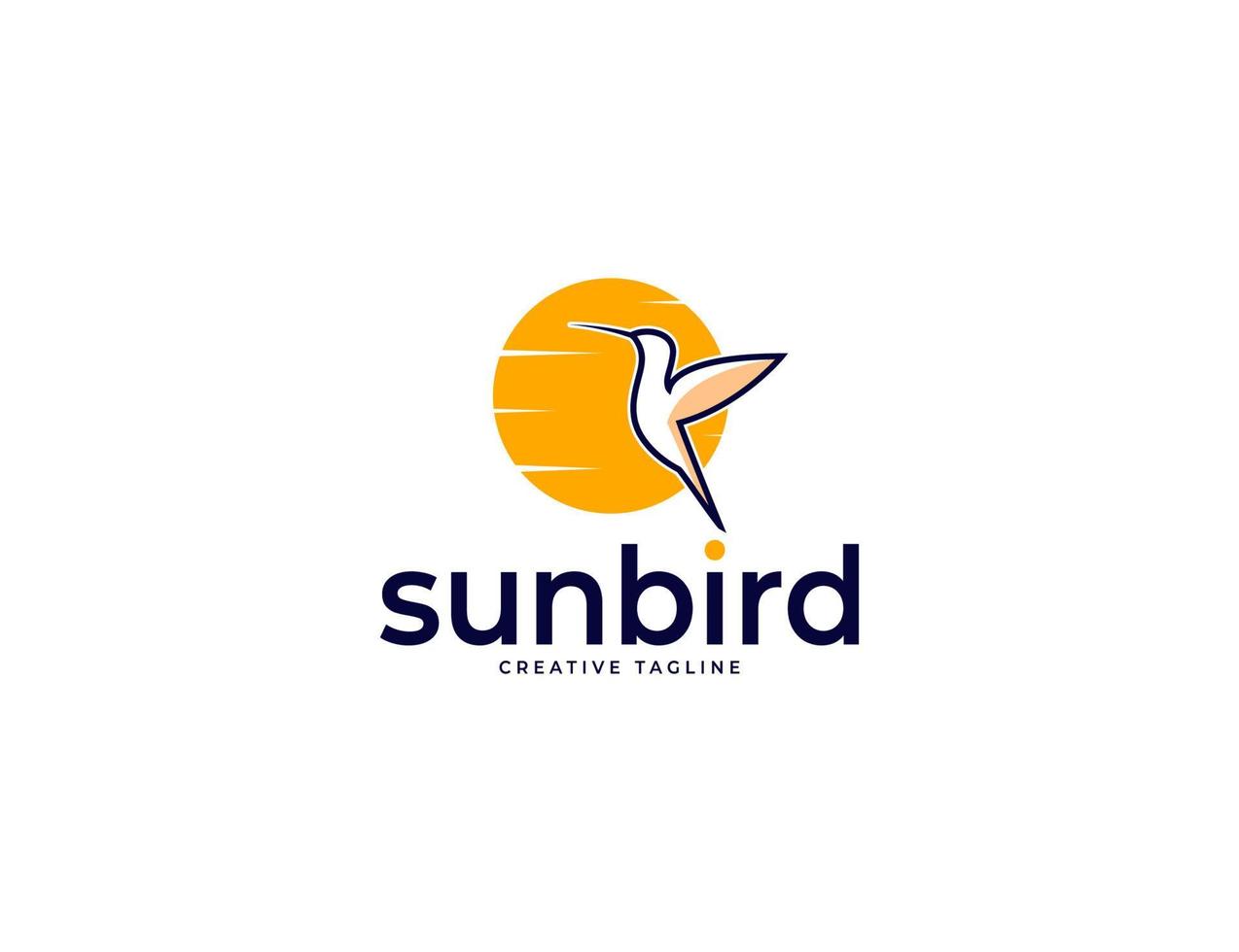 elegante logotipo de pájaro colibrí al atardecer con ilustración de sol vector