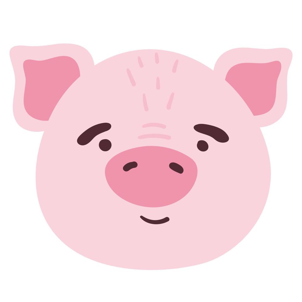 pig funny animal face, head. isolated muzzle. Vector illustration for print on children's clothing, greeting cards, nursery, stickers, stationery, room decor