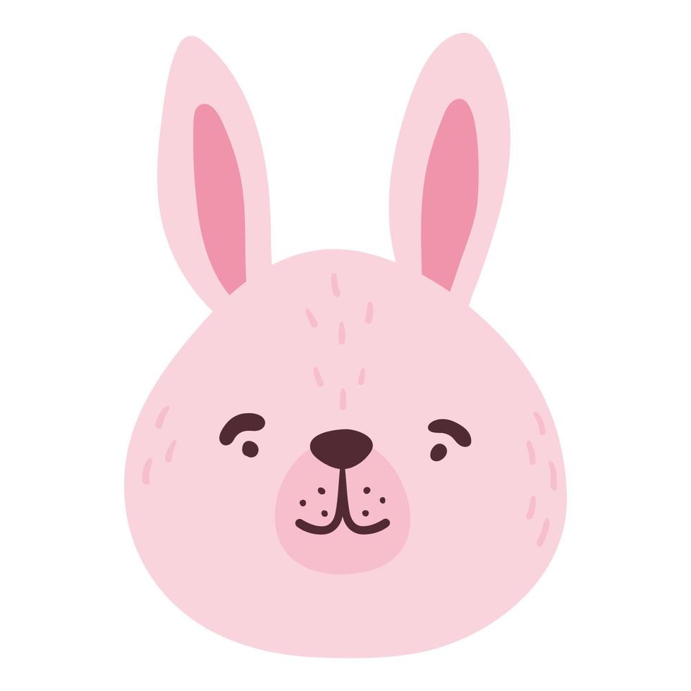 Hare funny animal face, head. Isolated illustration. Vector illustration for print on children's clothing, greeting cards, nursery, stickers, stationery, room decor