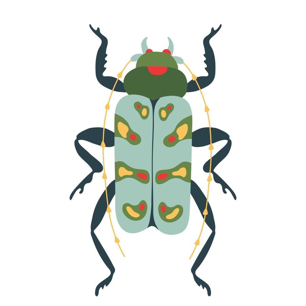 Exotic bug, beetle icon. Insect bug in flat cartoon style isolated on white background. Vector Illustration for print, nursery, apparel, cards.